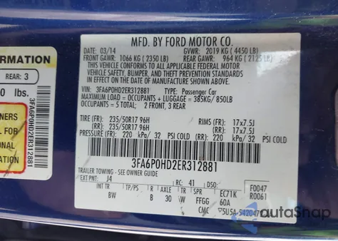 2014 Ford Fusion Se из США, поврежденный, VIN 3FA6P0HD2ER312881
